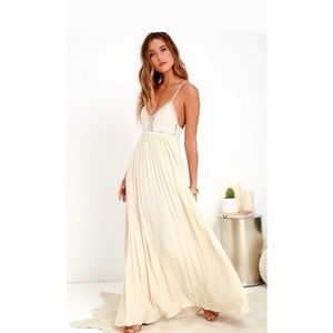 Lulus off-white crochet top maxi dress. Never worn. Size Large.